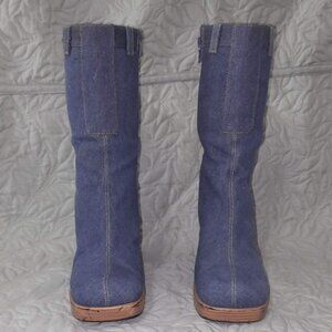 Vintage BAMBOO Denim Ankle Chunk Heel Sz 7.5 Boots 90-00s